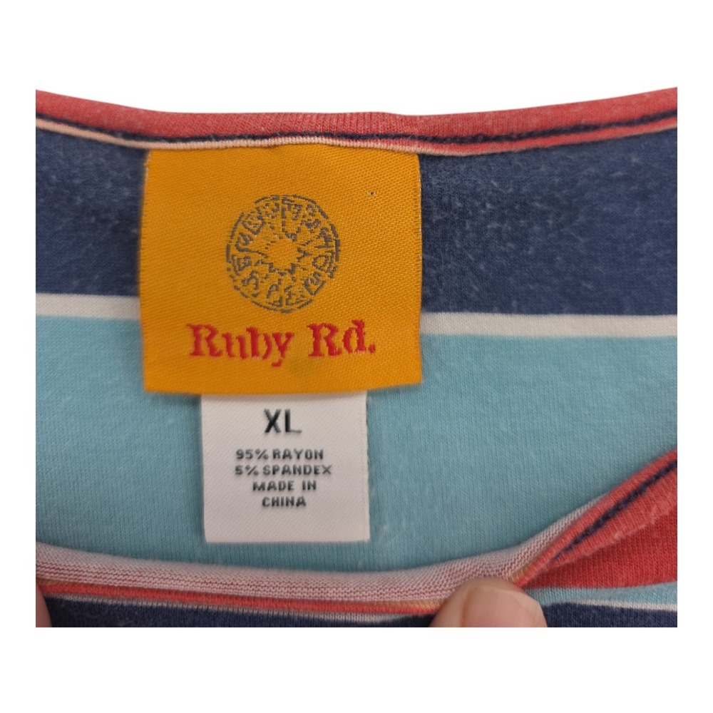 Ruby Rd Multicolor Stripe Ruffle Sleeve Stretch T… - image 3